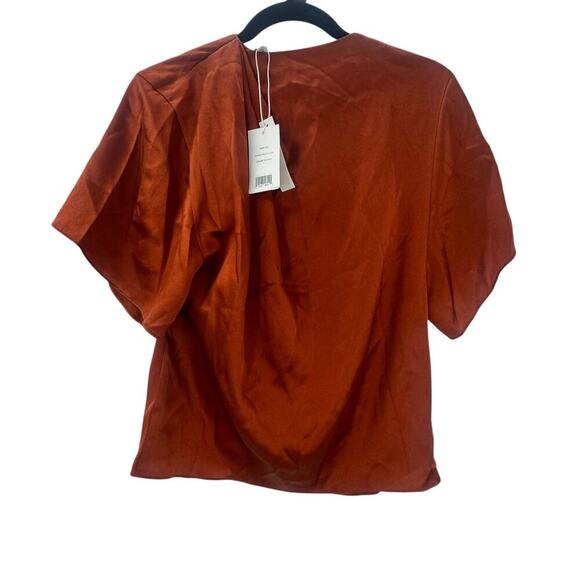 Vince Silk Flutter Sleeve Draped Neck Blouse Short Sleeve Rust Amber XS/ XXS NWT - Picture 6 of 13